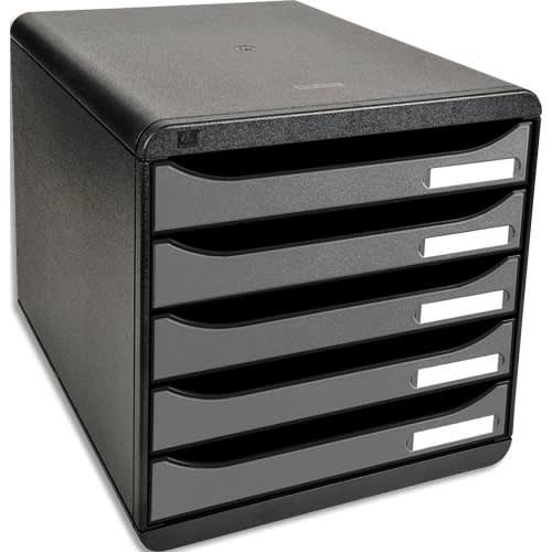 Exacompta module de classement big box + 5 tiroirs metallic dim (lxhxp) : 27,8x27,1x34,7 cm. Noir/argent_0