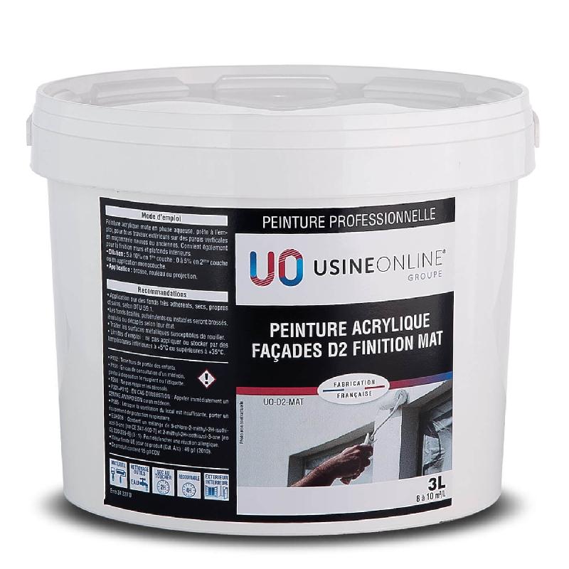 Peinture Acrylique de Façades D2 Mat Ravalement Extérieur Professionnelle USINE-ONLINE Réf: UO-D2-MAT_0