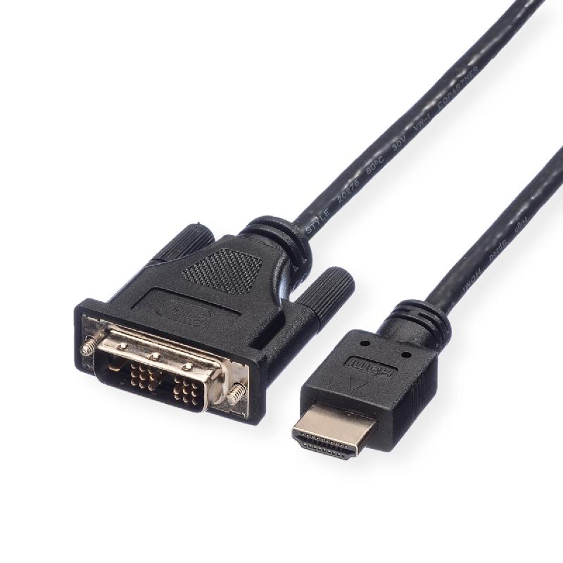 ROLINE Câble de raccordement pour écran DVI (18+1) M /HDMI M, noir, 1 m_0