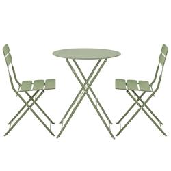 Oviala Business Table de jardin ronde rabattable et 2 chaises pliantes vert tilleul - vert acier 111224_0