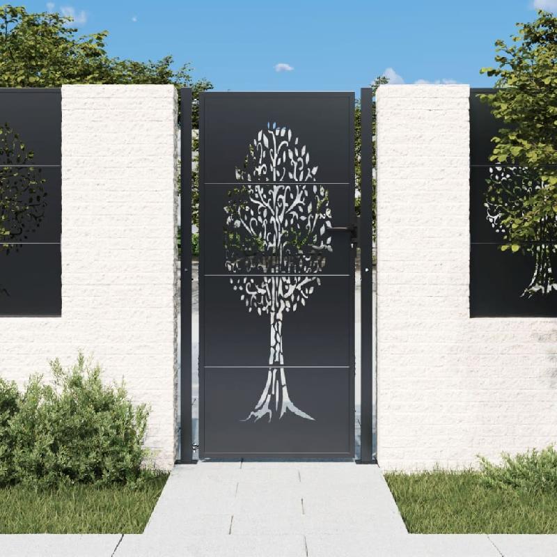 Vidaxl portail de jardin anthracite 105x180cm acier conception d'arbre 153158_0