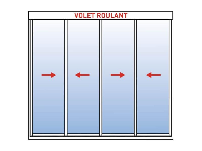 Baie Vitrée Coulissante Aluminium 4 Vantaux KAWNEER avec Volet Roulant Motorisé (Somfy ou Simu) ou Manuel Intégré Sur Mesure Référence: Coul Alu 4 vtx sens droit + VRI_0