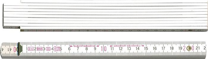 Mètre pliant en bois blanc 2 m avec branches intérieures en plastique BMI_0