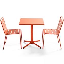Ensemble table de jardin carrée et 2 chaises métal orange - Oviala_0