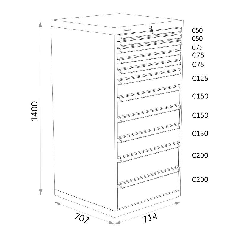 Armoires A Tiroirs Serie 115 - Largeur 714 mm Profondeur 707 mm Hauteur 700 / 1000 / 1300 mm Heco HE115425BL_0