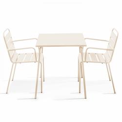 Oviala Business Ensemble table de jardin carrée et 2 fauteuils acier ivoire - Oviala - beige acier 109160_0
