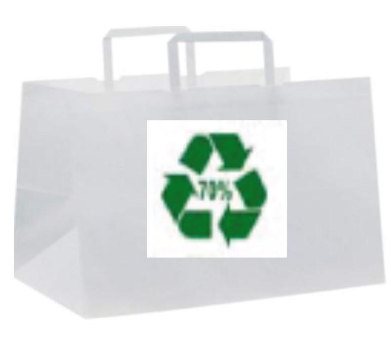 250 Sacs personnalisés, papier recyclé brun ou blanc, à poignées plates, 320x210x270 mm_0