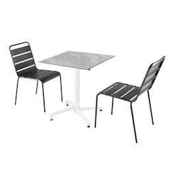 Oviala Business Ensemble table de terrasse stratifié marbre avec 2 chaises gris - Oviala - gris métal 110781_0