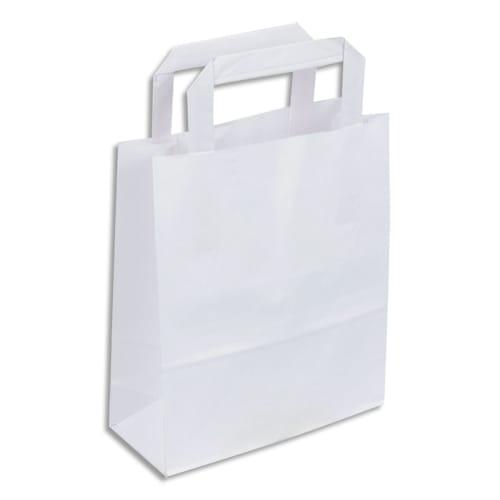 Lot 50 sac en papier kraft blanc 70 g/m². Poignées plates. Dimension 22x28 cm. Soufflets latéraux 10 cm_0