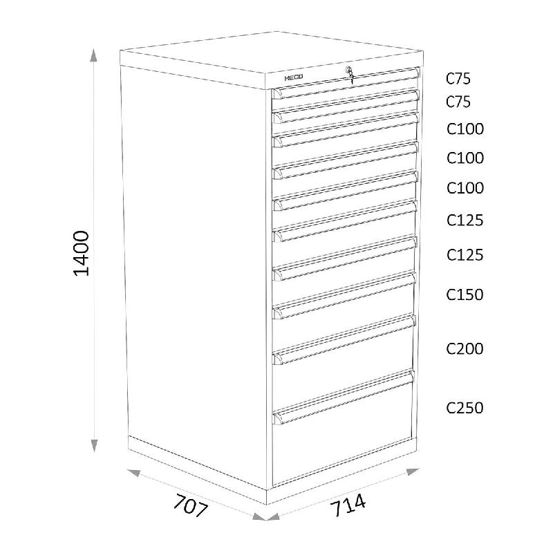 Armoires A Tiroirs Serie 115 - Largeur 714 mm Profondeur 707 mm Hauteur 700 / 1000 / 1300 mm Heco HE115436BL_0