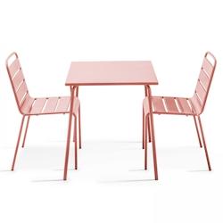 Oviala Business Ensemble table de jardin carrée et 2 chaises acier argile - Oviala - rose acier 109157_0