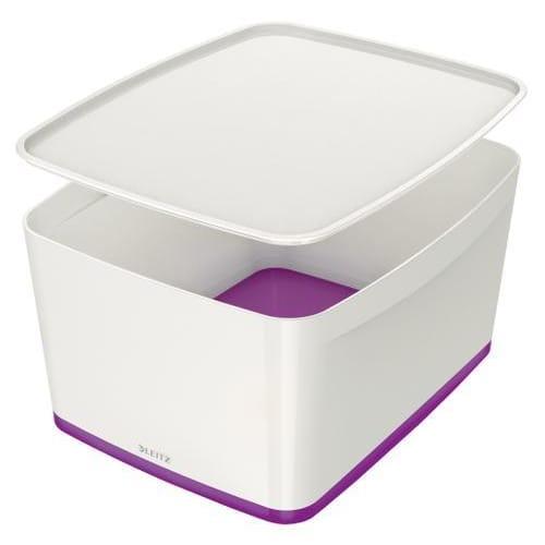 Leitz boîte mybox medium avec couvercle en abs. Coloris blanc fond violet_0