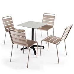 Oviala Business Table de jardin stratifié 60 x 60cm terrazzo et 4 chaises palavas taupe - Oviala - gris métal 108219_0
