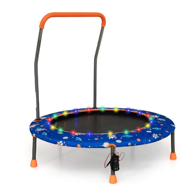 TRAMPOLINE POUR ENFANTS DIAMÈTRE 92CM LUMINEUX AVEC POIGNÉE AMOVIBLE CHARGE 25 KG POUR SPORTS DE SAUT INTÉRIEUR EXTÉRIEUR BLEU 20_0009617_0