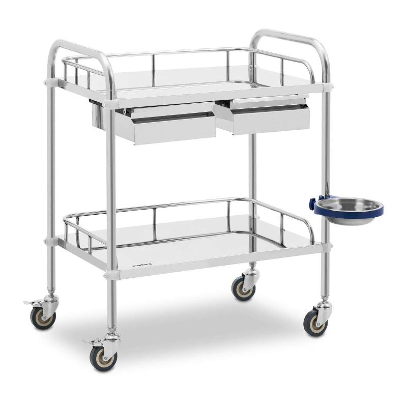 CHARIOT MÉDICAL ACIER INOXYDABLE 2 TABLETTES DE 55 X 37 X 13 CM - 2 TIROIRS - 20 KG 14_0005853_0