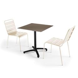 Oviala Business Ensemble table de jardin stratifié taupe et 2 chaises ivoire - Oviala - beige métal 110092_0