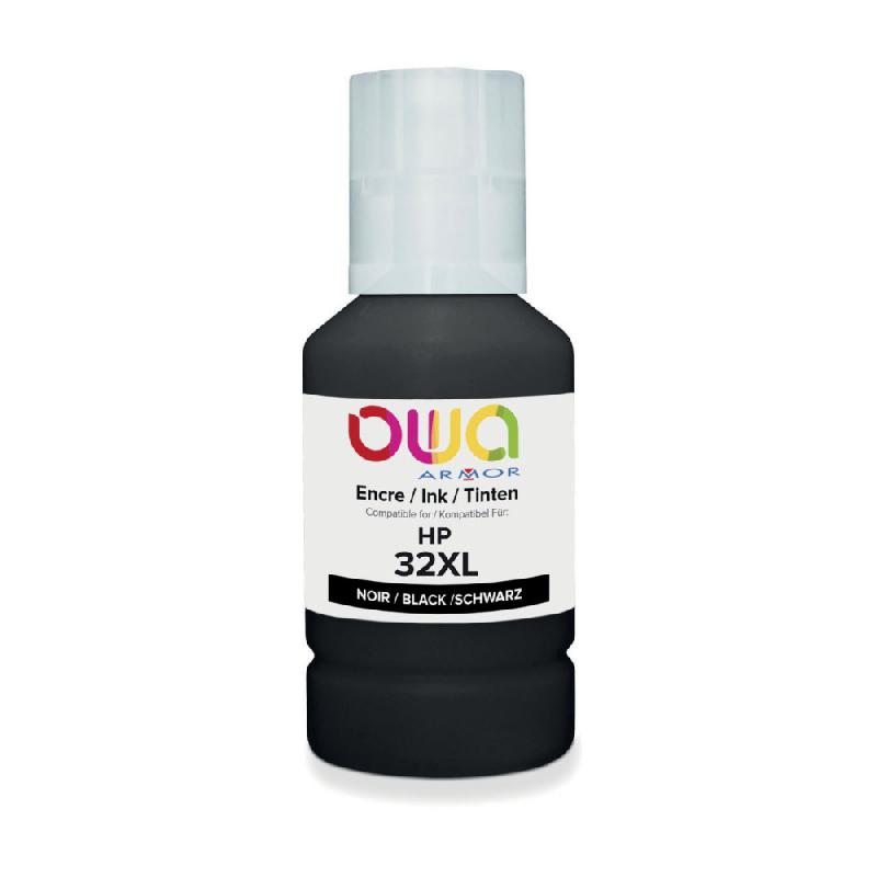 OWA K46041OW Bouteille d'encre remanufacturée 140 ml compatible HP 32XL - Noir_0