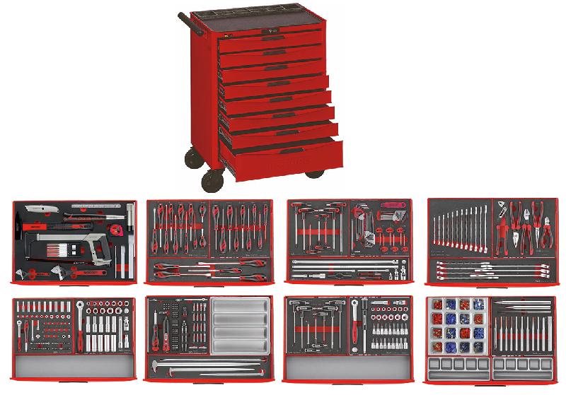 Servante d'atelier complète rouge 8 tiroirs set en mousse 399 outils Teng Tools TCEMM399N8_0