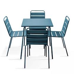 Oviala Business Ensemble table de jardin et 4 chaises en métal bleu pacific - Oviala - bleu acier 107883_0
