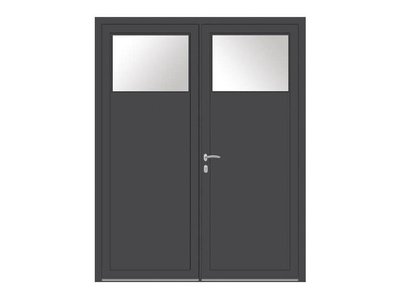 Porte de Service Aluminium 2 Vantaux PROFILS SYSTÈMES Ouvrants Visibles Vitrage Anti-Effraction Oculus 1/4 Haut Sur Mesure Référence: Porte Service Alu 2 Vantaux_0