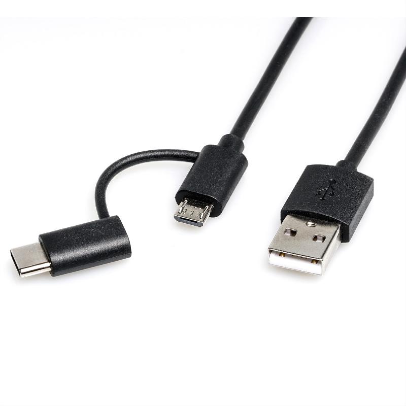 ROLINE Câble USB 2.0 de charge et synchronisation (type A - type C / Micro B), noir, 1 m_0