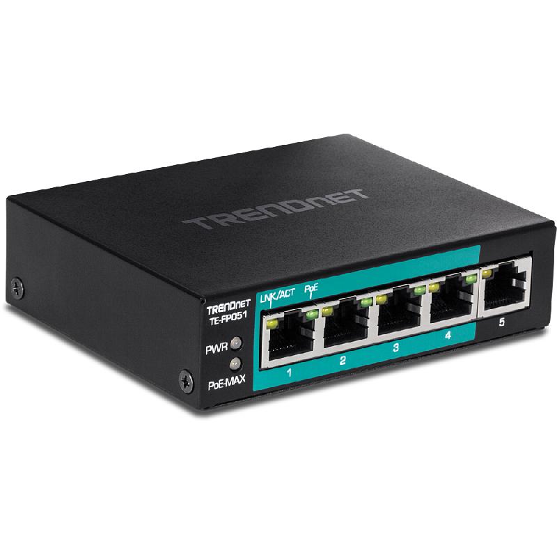 Trendnet TE-FP051 commutateur réseau Non-géré Fast Ethernet (10/100) Connexion Ethernet, supportant l'alimentation via ce port (PoE) Noir_0