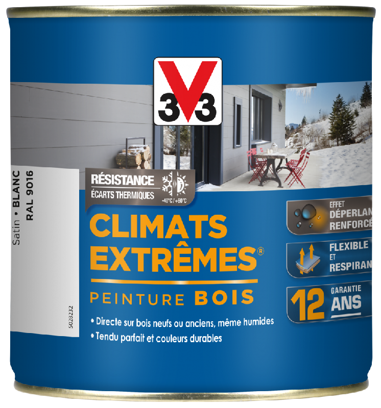 Peinture bois extérieur climats extrêmes® V33, blanc satiné 0.5 l_0