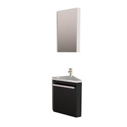 Ensemble lave-mains d'angle SKINO noir + vasque + armoire de toilette - blanc 3701606502994_0