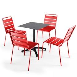 Oviala Business Ensemble table de terrasse stratifié noir et 4 chaises rouge - Oviala - rouge métal 108198_0