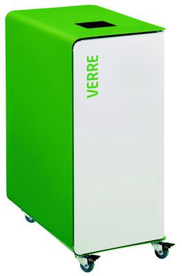 Borne de tri sélectif 90l support-sac avec roulettes sans serrure - cubatri - tri verre-blanc+vert_0