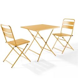 Oviala Business Ensemble table de jardin pliante et 2 chaises acier jaune - Oviala - jaune acier 106559_0