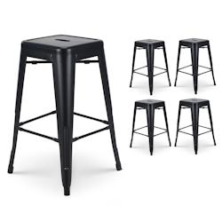 KOSMI - Lot de 4 Tabourets de bar en métal noir mat - Hauteur 66 cm - noir métal 3760301690443_0