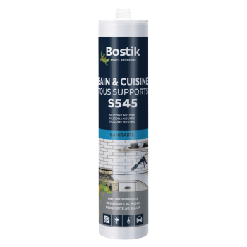 Mastic silicone neutre anti-moisissures - Bostik - S545 bain cuisine tous supports - réf. Ag02170_0