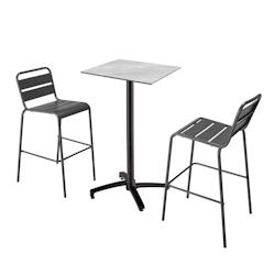 Oviala Business Ensemble table haute stratifié marbre et 2 chaises hautes gris - gris métal 110514_0