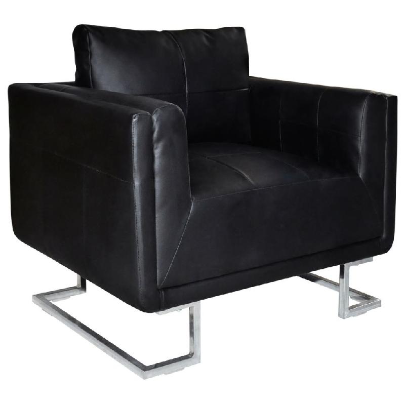 FAUTEUIL CHAISE SIÈGE LOUNGE DESIGN CLUB SOFA SALON CUBE AVEC PIEDS CHROMÉS CUIR SYNTHÉTIQUE NOIR 1102044/3_0