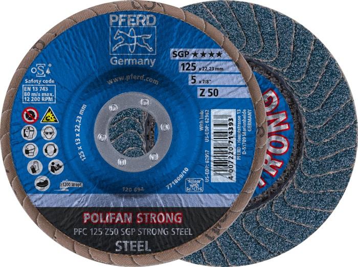 Disque à  lamelles POLIFAN Z SGP STRONG STEEL D. 125 mm granulation 50 conique INOX corindon zirconien PFERD_0