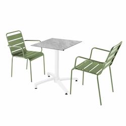 Oviala Business Ensemble table de terrasse stratifié marbre avec 2 fauteuils vert cactus - Oviala - vert métal 110714_0