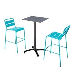 Oviala Business Ensemble table haute stratifié gris et 2 chaises hautes bleu - bleu métal 110539_0