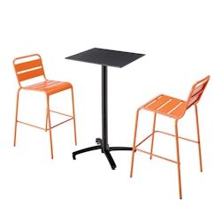 Oviala Business Ensemble table haute stratifié noir et 2 chaises hautes orange - orange métal 110529_0