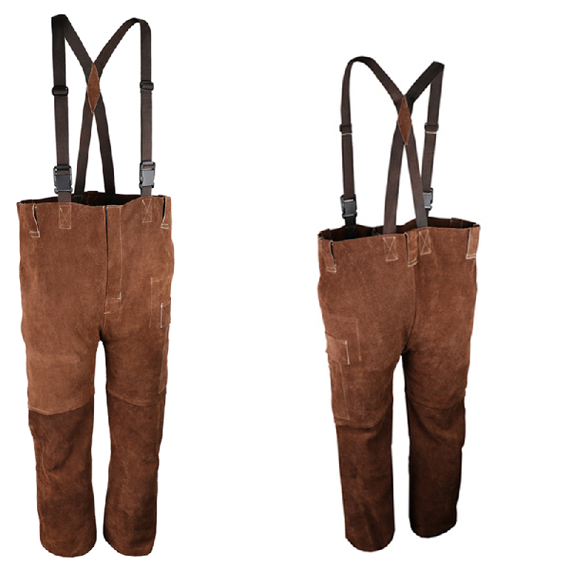 Pantalon de soudeur en croûte de cuir bovin marron_0