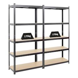 PROREGAL MegaDeal 2x étagère robuste RAGNAR, HxLxP 180x90x40cm, Charge du compartiment 175kg, Noir, Étagère de garage, étagère de cave - noir ac_0