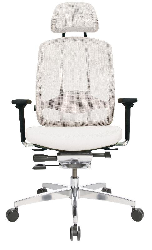 ALUMEDIC 10 / FAUTEUIL DE DIRECTION DOSSIER FILET AVEC APPUIE-TÊTE ET ASSISE CUIR BLANC_0