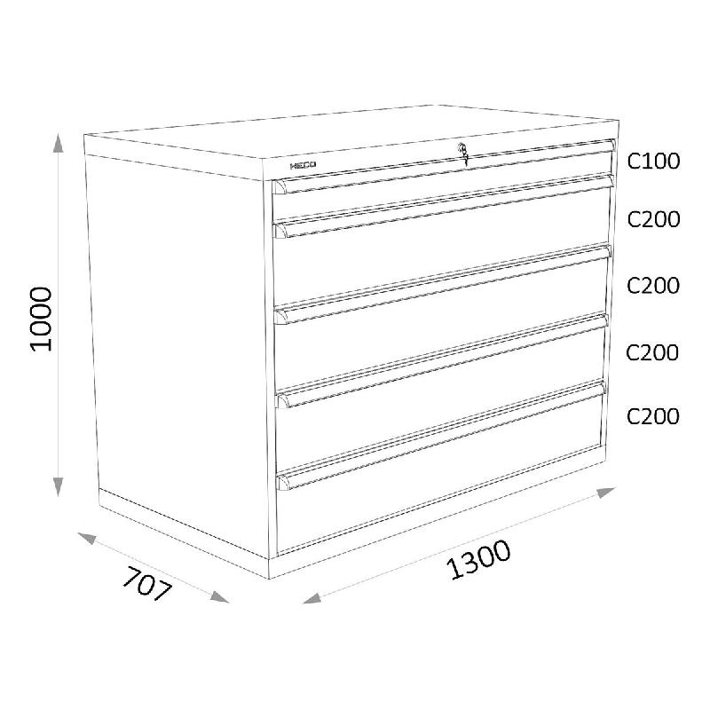 Armoires a tiroirs bleus serie 143 - Largeur 1300 mm Profondeur 707 mm Hauteur 700 / 1000 / 1300 mm Heco HE143231_0