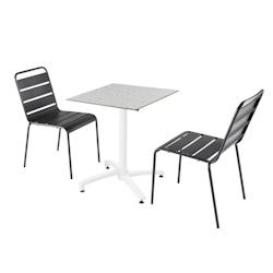 Oviala Business Ensemble table de terrasse stratifié terrazzo et 2 chaises gris - gris métal 110622_0
