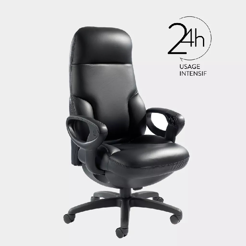 Fauteuil haut dossier à utilisation 24h So Concorde - Cuir noir pleine fleur, Cuir noir_0