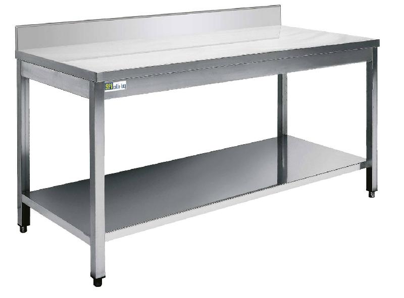 Table inox avec dosseret et tablette inférieur 2500x700x870 mm - DD7025_0