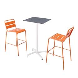 Oviala Business Ensemble table haute stratifié ardoise gris et 2 chaises hautes orange - Oviala - orange métal 110600_0