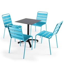 Oviala Business Ensemble table de terrasse stratifié ardoise foncé et 4 chaises bleu - Oviala - bleu métal 108209_0