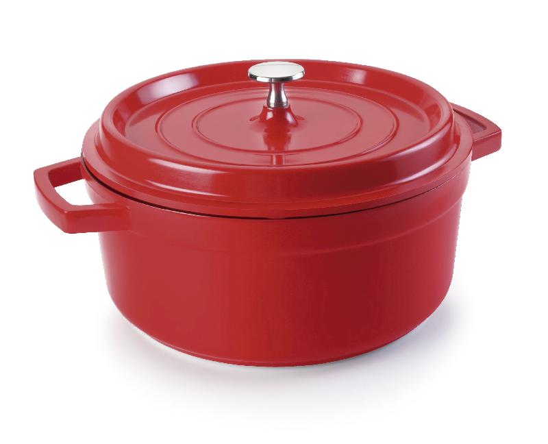 Cocotte ronde rouge avec couvercle en fonte d'aluminium : Couleur - Rouge, Diamètre cm - 24 cm_0