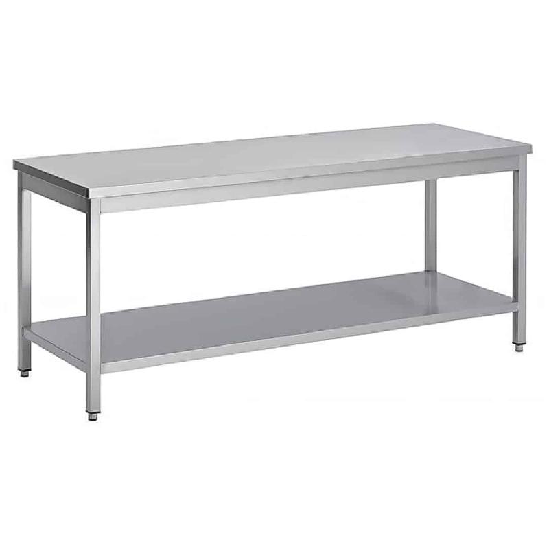 Table soudée bords droits, centrale + étagère, en inox AISI 304, P 800 mm (Longueur, mm: 1000 - Réf STCE108-1)_0